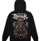 Black hoodie with colorful graphic design 